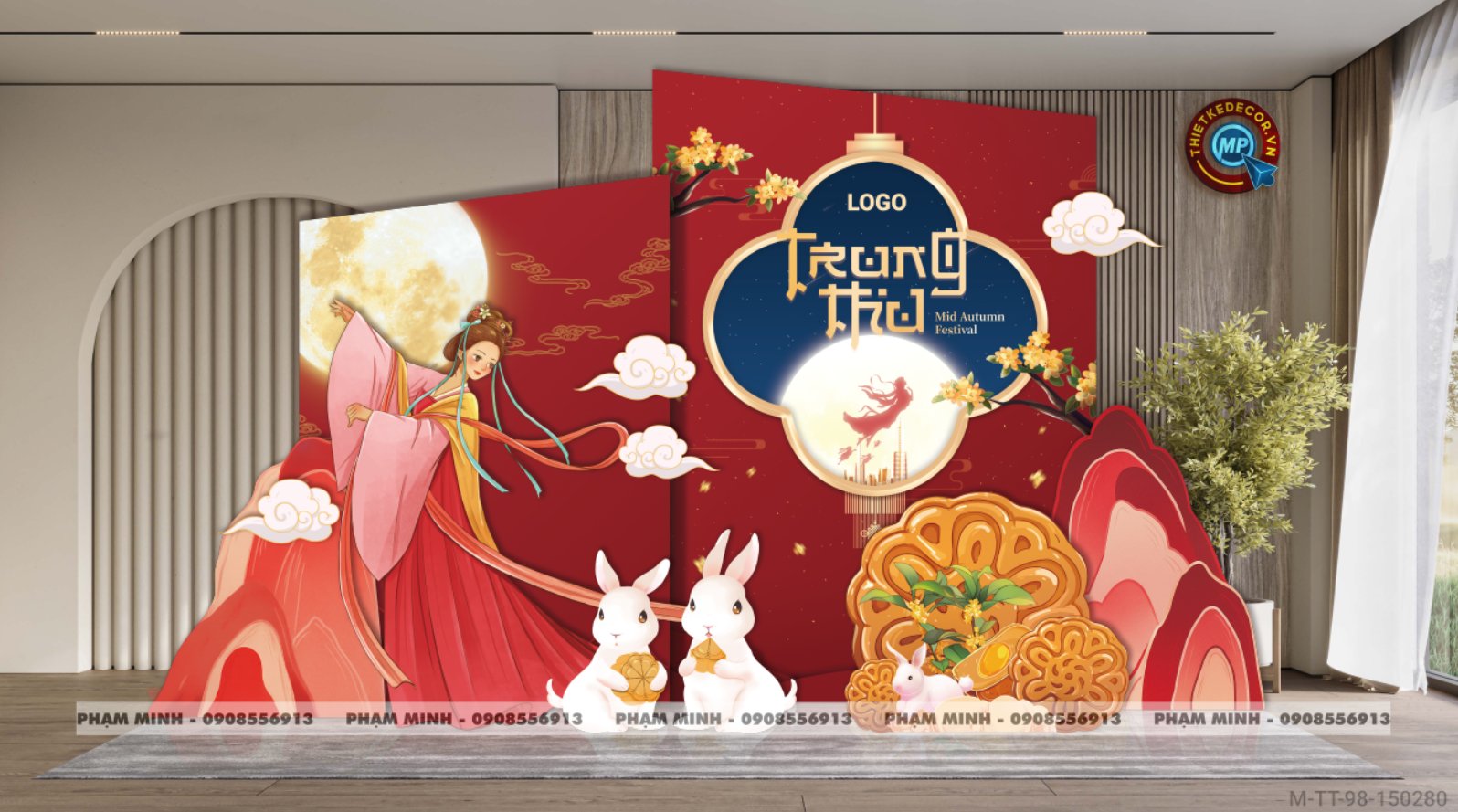 Backdrop Trung Thu Tết đoàn viên cho công ty có logo