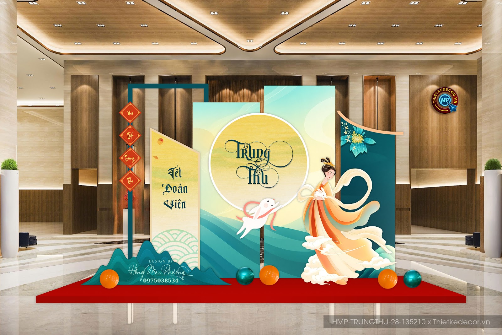 Trang trí Trung Thu hiện đại tối giản tông kem xanh ngọc